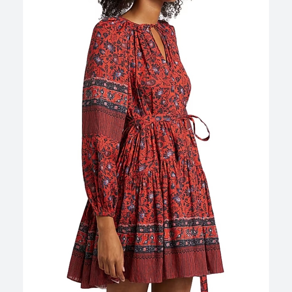 Ulla Johnson Red and Blue Floral Long Sleeve Dress